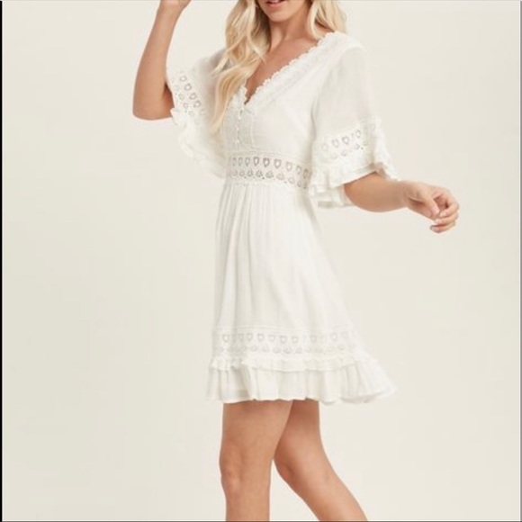 BluIvy Bohemian Style White Lace Detail A-Line Dress - Picture 6 of 17